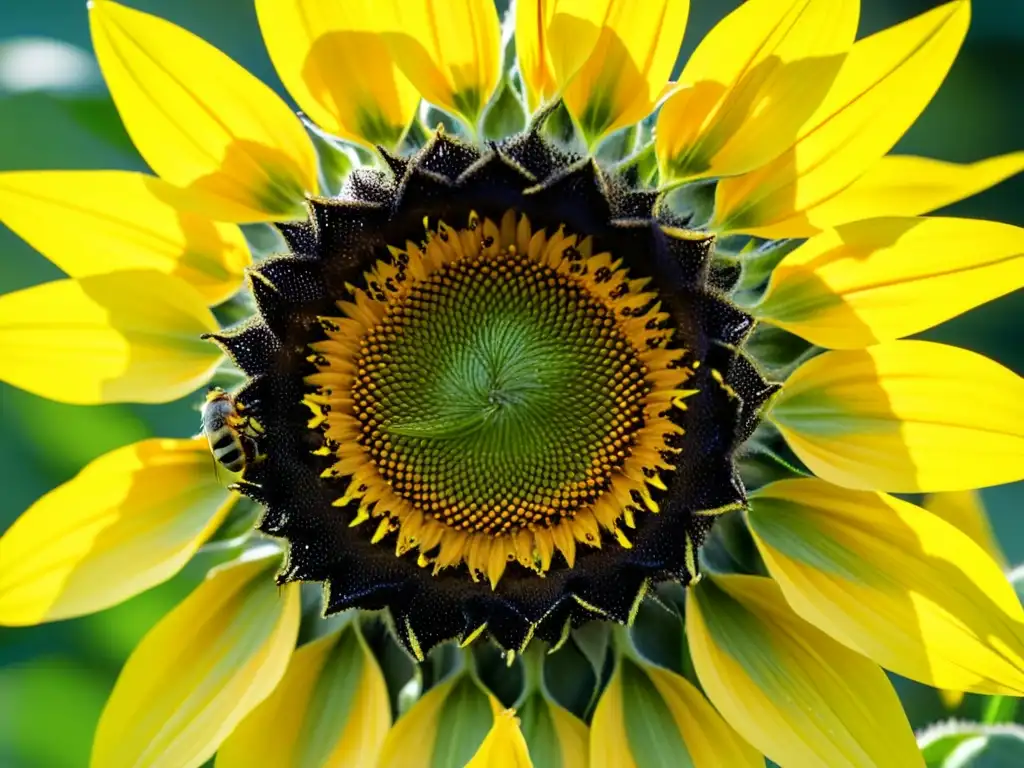 Abeja recolectando polen en un radiante girasol, con detalle y movimiento