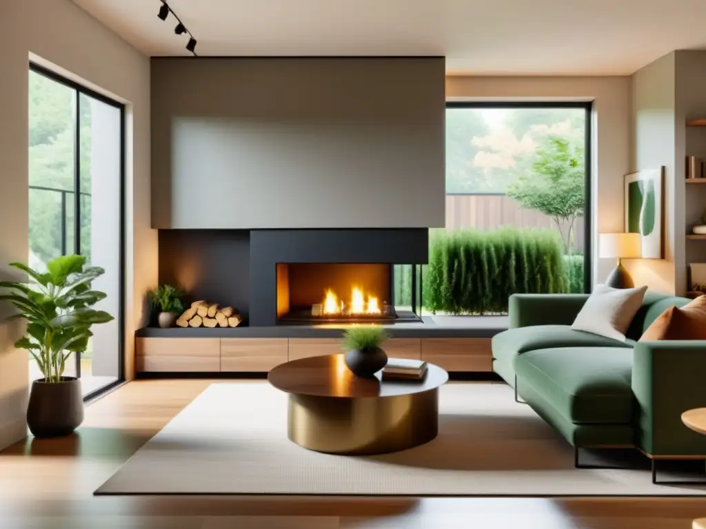 Un acogedor salón minimalista con muebles funcionales, plantas y luz natural