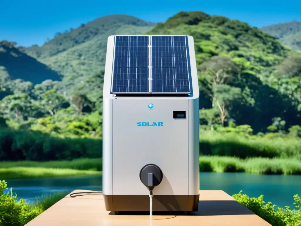 Purificación de agua solar sostenible en armonía con la naturaleza: un sistema moderno y eficiente en un entorno verde y soleado