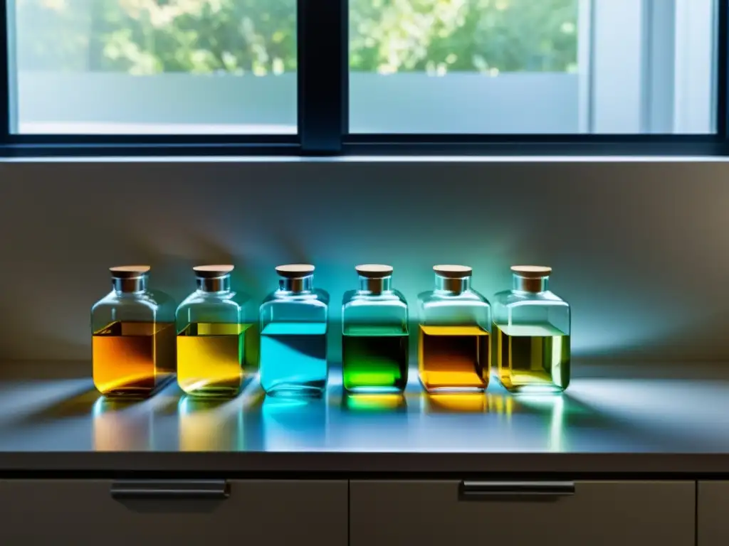 Almacenamiento seguro de biocombustibles en el hogar: Cocina minimalista con contenedores de biocombustibles ordenados y etiquetados, iluminada por luz natural