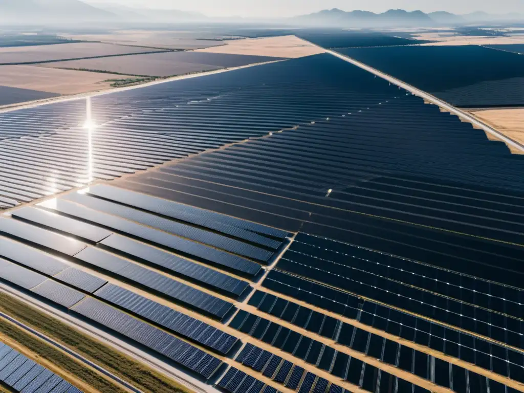 Amplia granja de paneles solares en China, mostrando orden y precisión