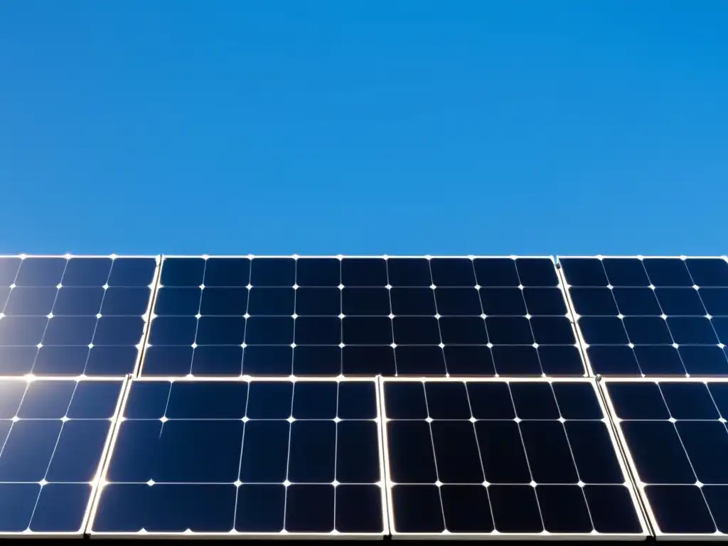 Arreglo moderno de paneles solares en contraste con el cielo azul