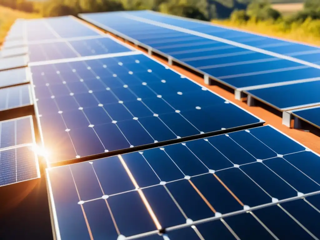 Arreglo de paneles solares integrado con sistema de almacenamiento de energía solar, evocando innovación y eficiencia