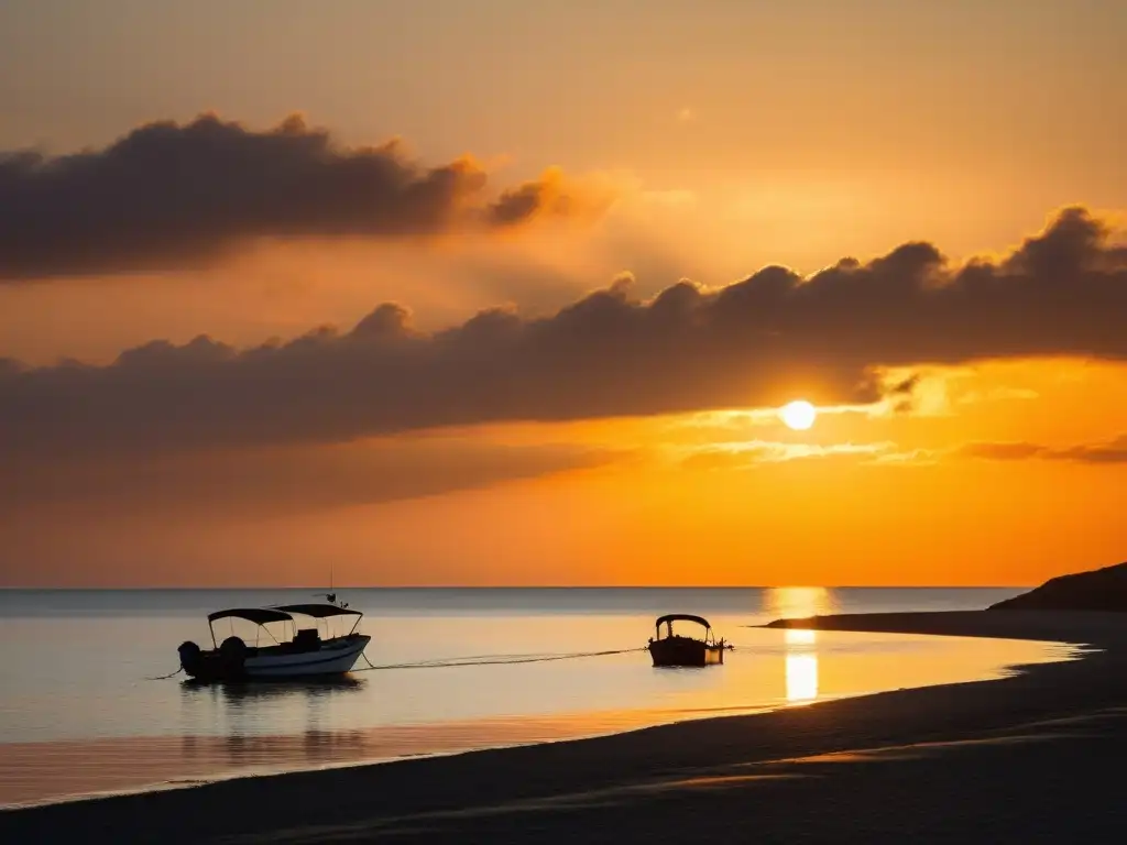 Un atardecer sereno en la costa con el océano tranquilo y cálido resplandor