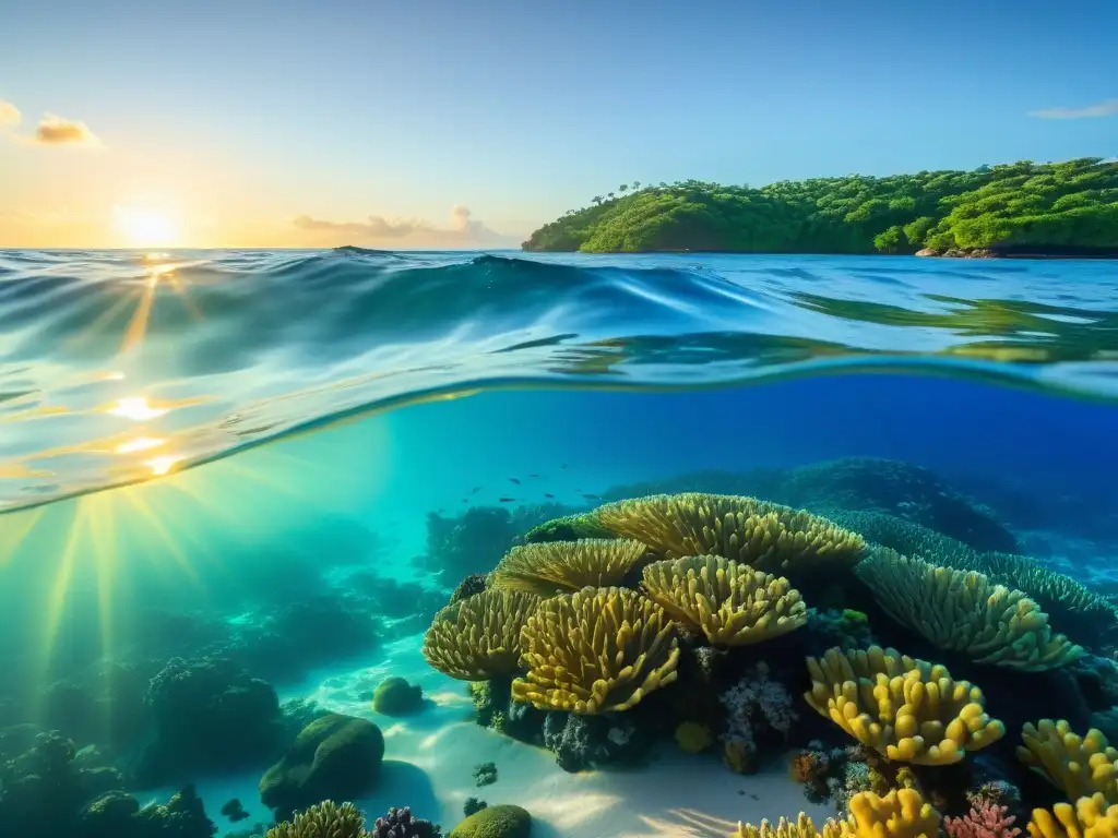 Un atardecer sereno en el océano, con olas suaves y una energía undimotriz extrayendo energía del océano