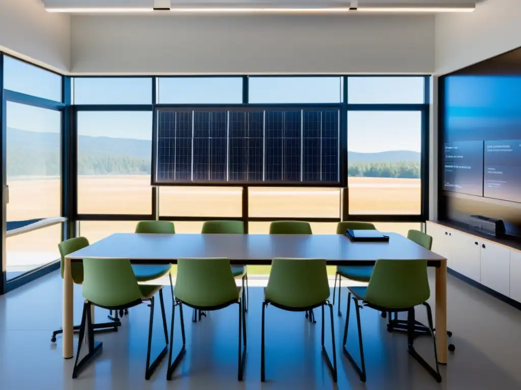 Un aula minimalista con luz natural y un kit solar moderno