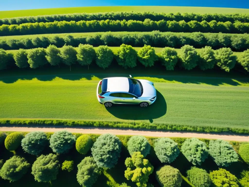 Un auto ecológico estacionado en un campo verde bajo cielo azul