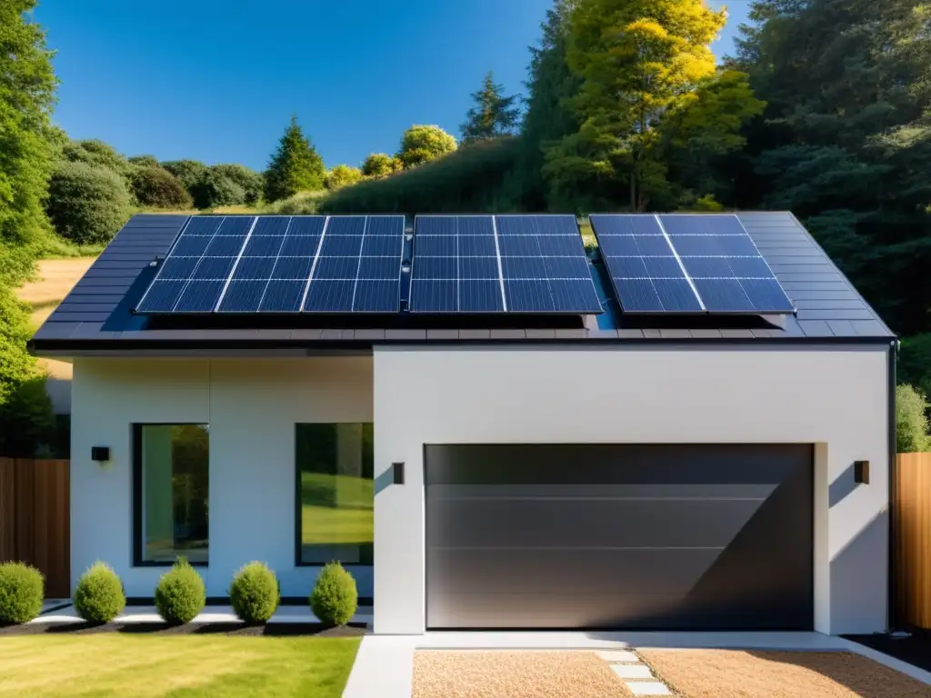 Baterías domésticas energía solar en moderno hogar con paneles solares y ambiente luminoso y ecológico