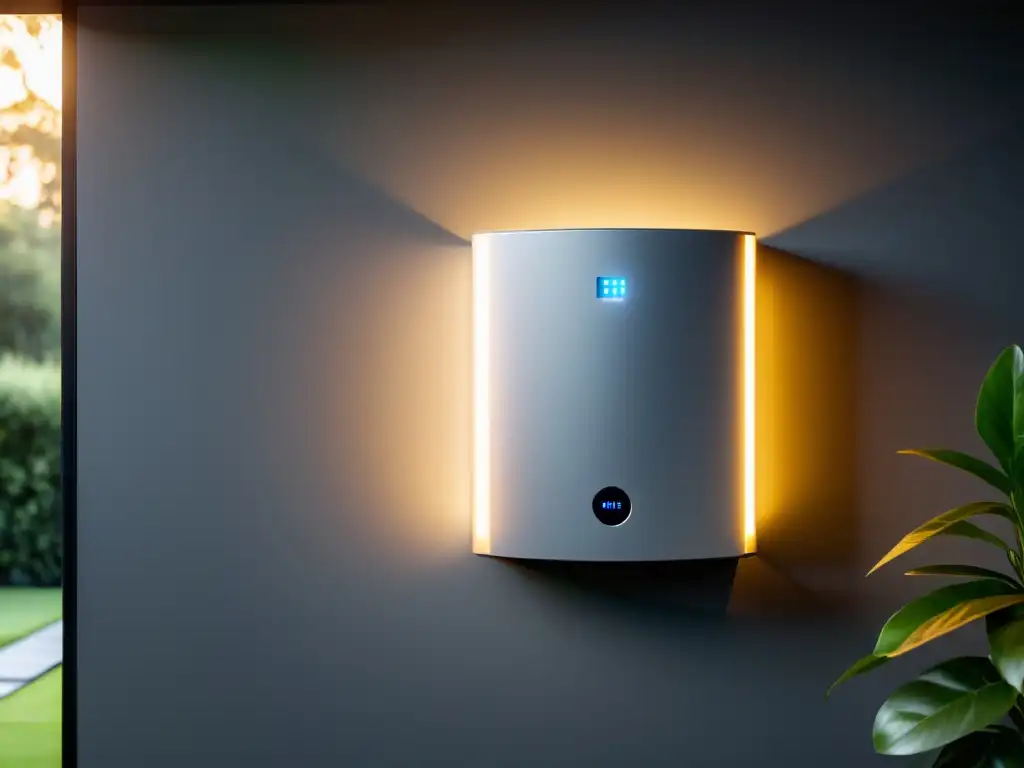 Baterías para energía solar nocturna: moderno sistema de almacenamiento en una casa sostenible, iluminado por luz ambiental