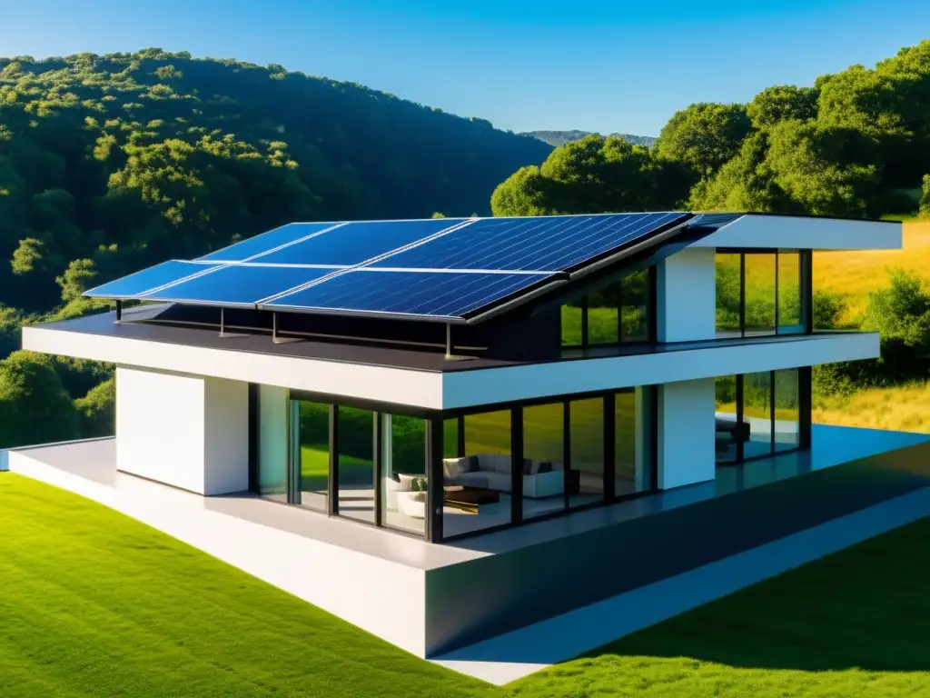 Bifaciales paneles solares brillan en moderna casa, evocando sofisticación ecofriendly