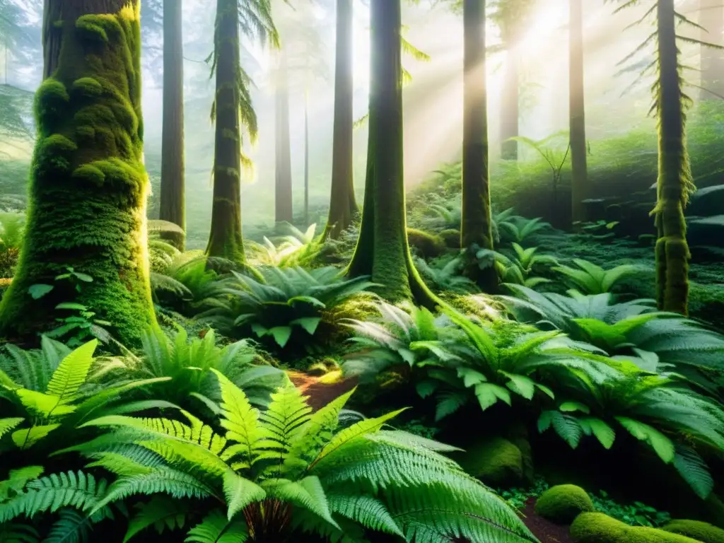 Un bosque exuberante con árboles altos y delgados que alcanzan hacia el cielo