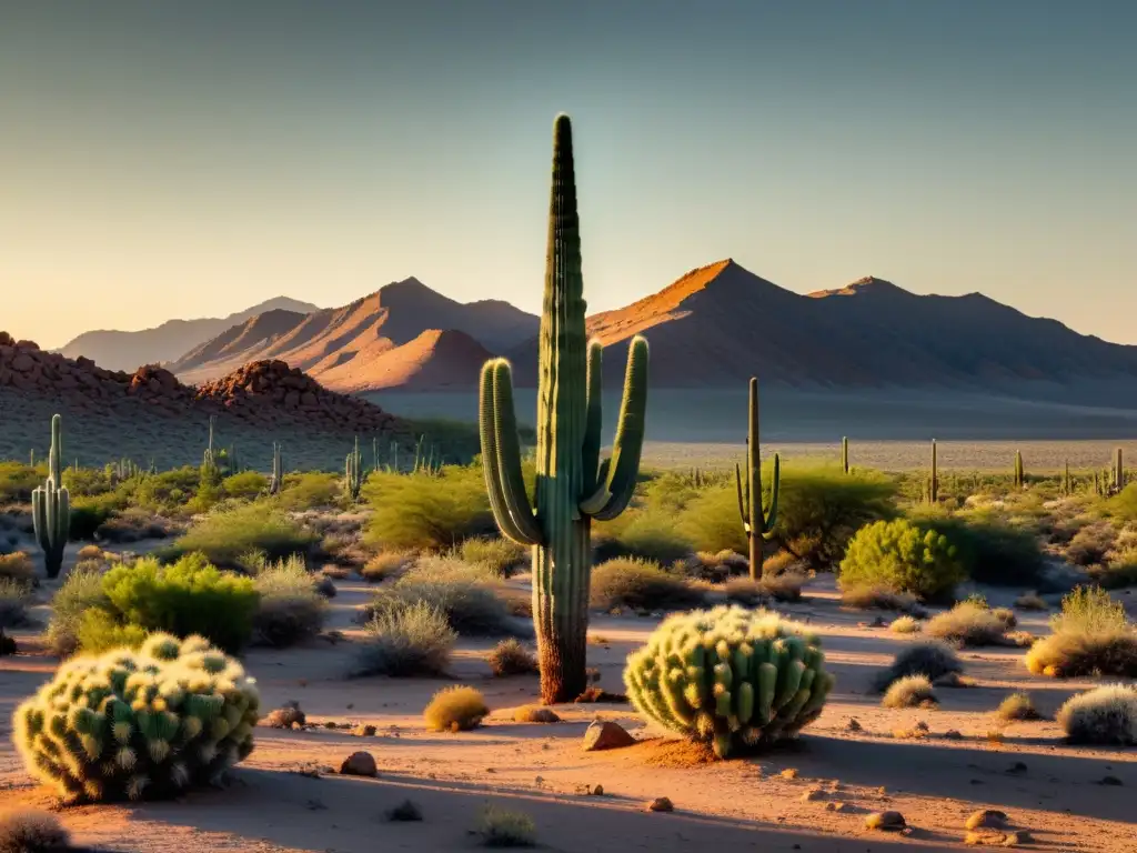Un cactus solitario se alza en un paisaje desértico, evocando adaptaciones recogida agua lluvia climas áridos