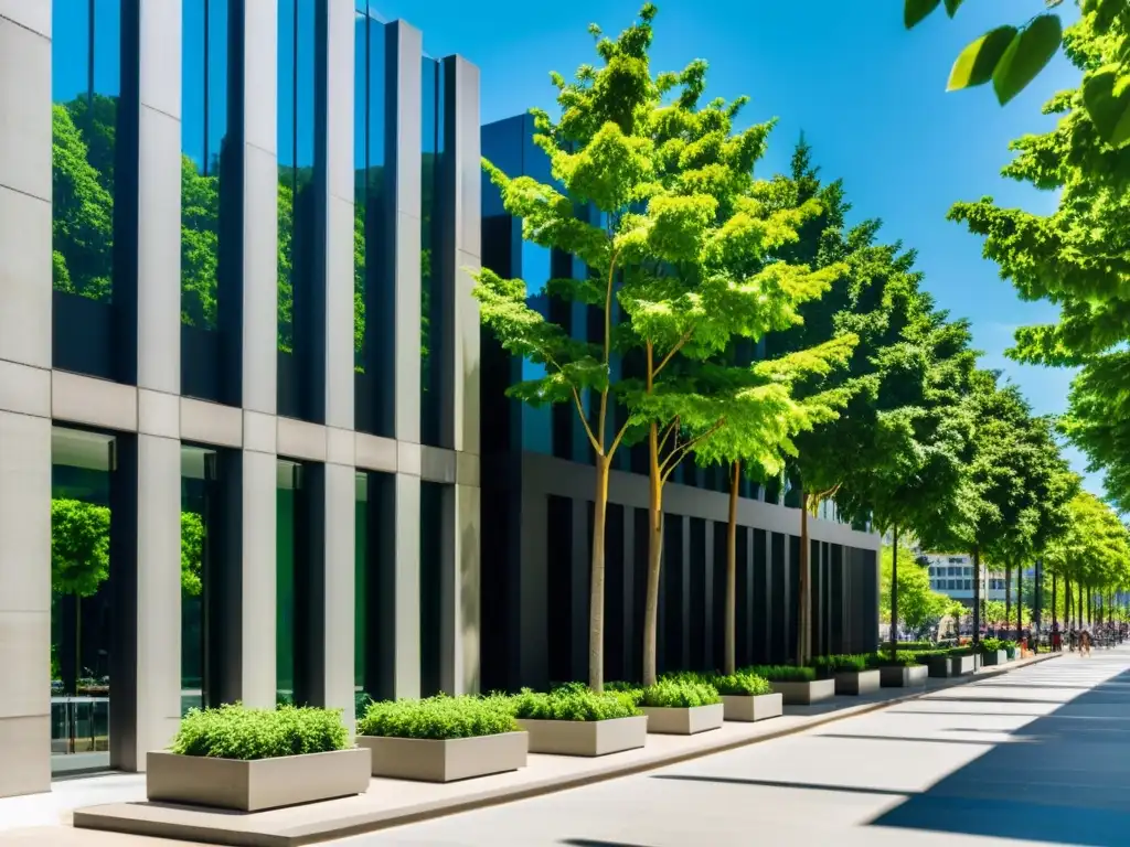 Una calle bulliciosa de la ciudad con moderna arquitectura