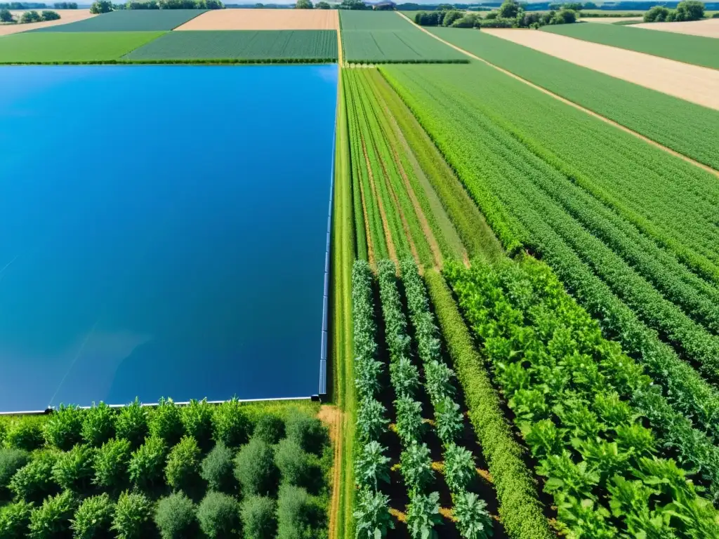 Un campo de cultivos verdes bañados por el sol, cielo azul y nubes blancas