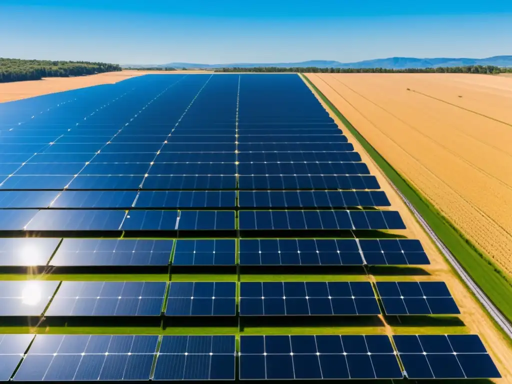 Un campo extenso con paneles solares en perfecta armonía con la naturaleza