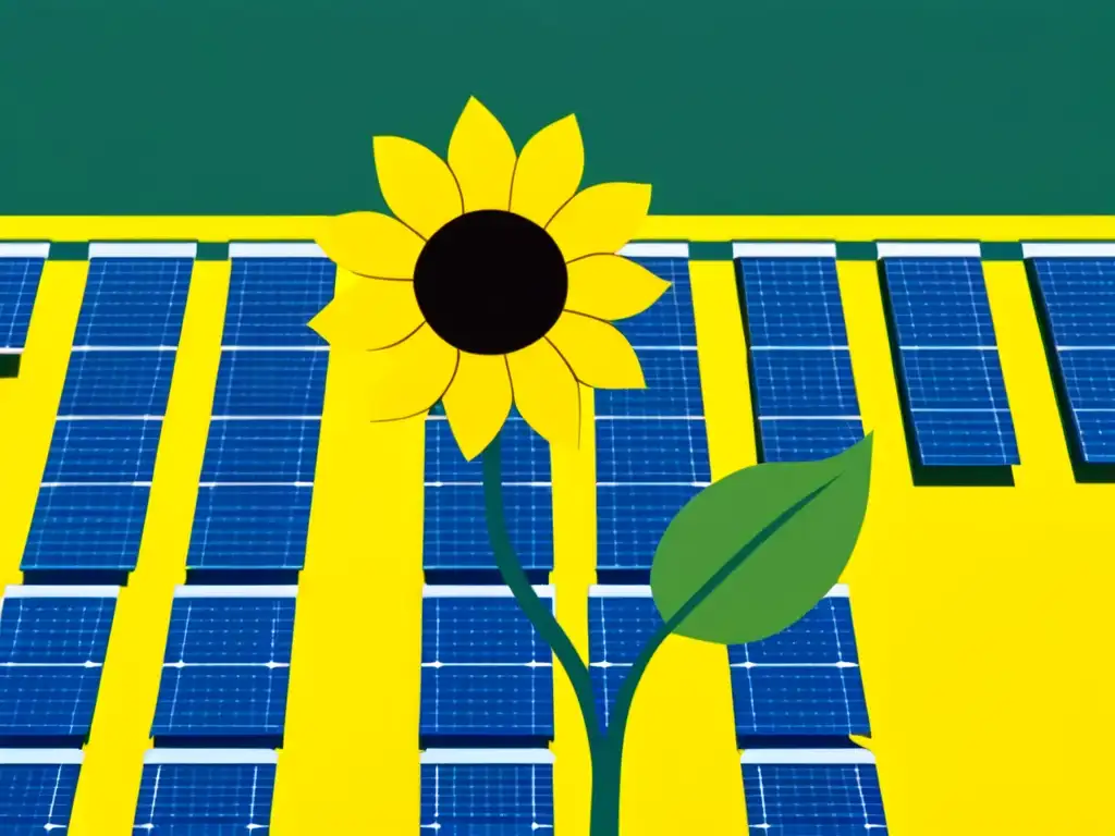 Campo de girasoles con paneles solares integrados, simbolizando la armonía entre energía solar y agricultura