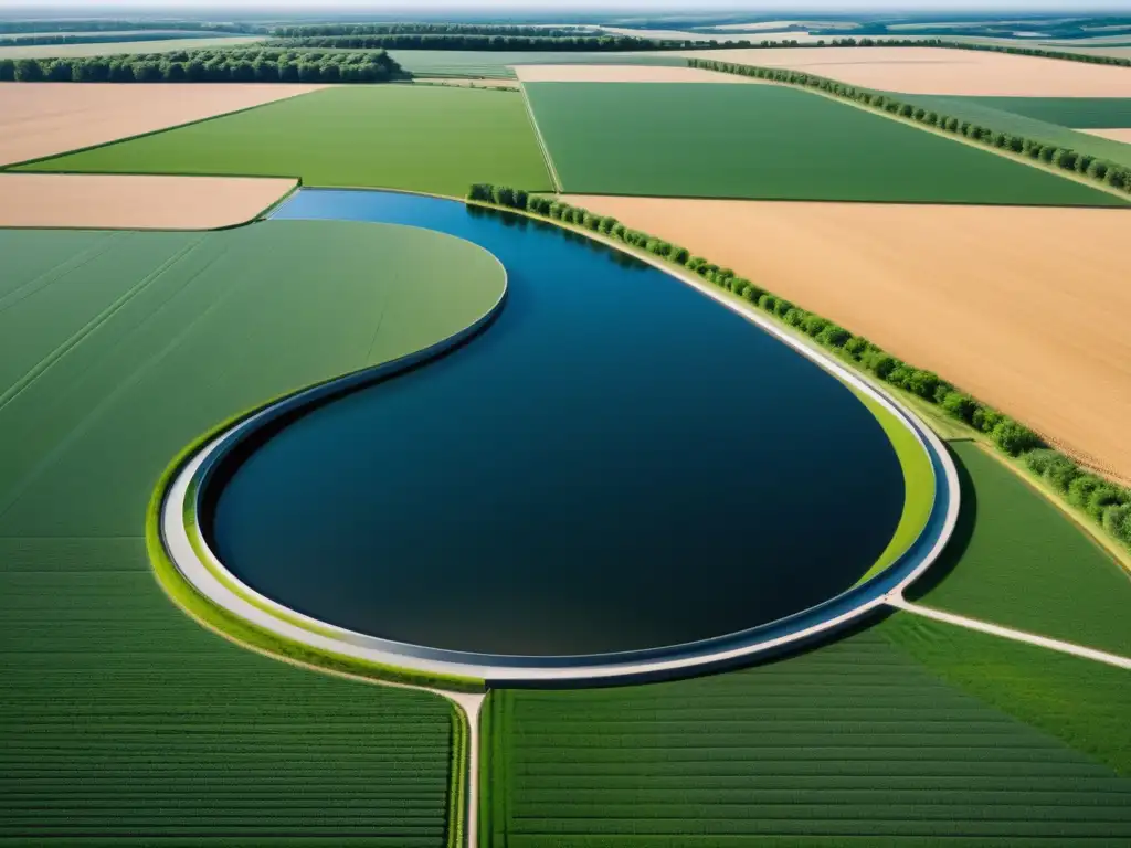 Campo agrícola moderno con sistema de recogida de agua lluvia