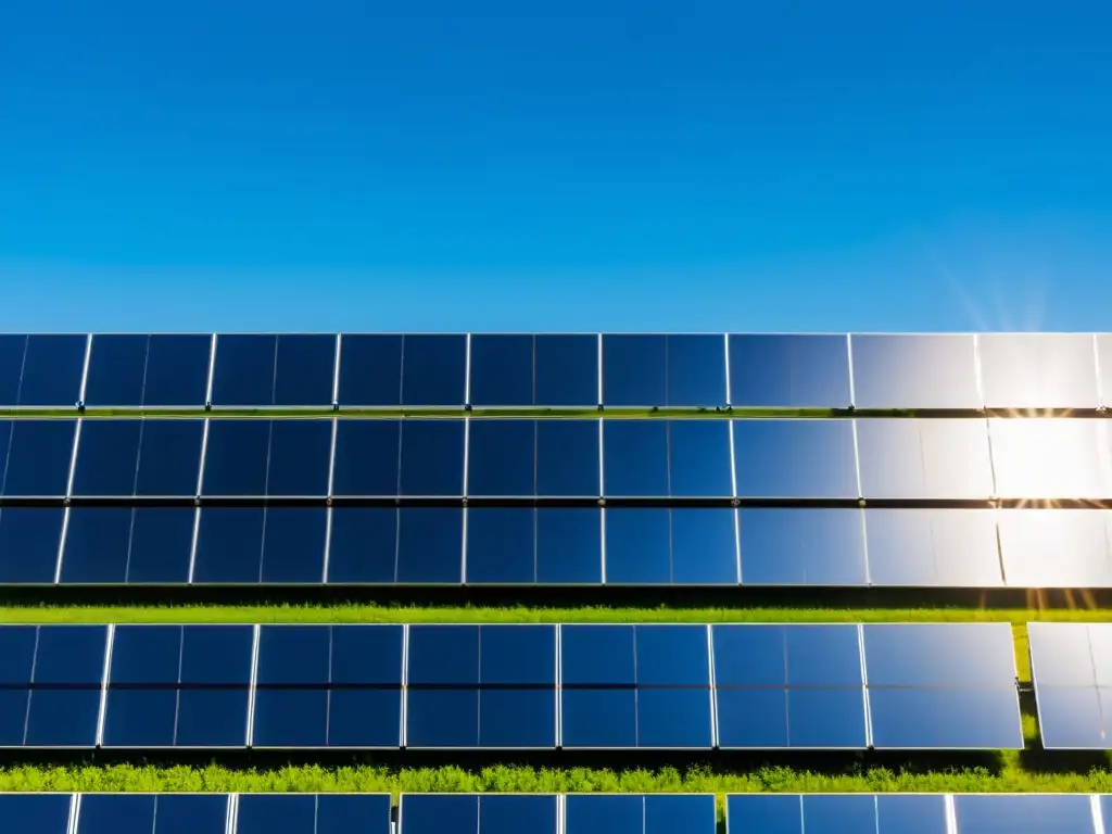 Un campo de paneles solares bajo un cielo azul brillante