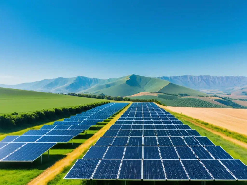 Un campo solar con paneles alineados con precisión, capturando la energía del sol en armonía con la naturaleza