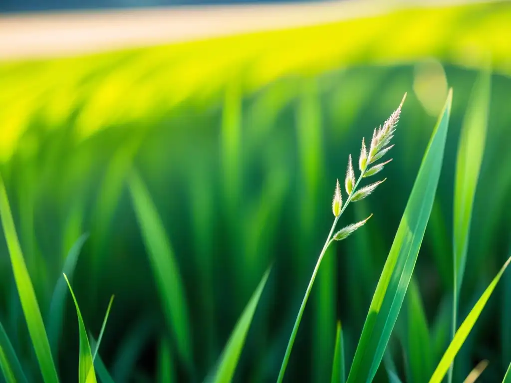 Campo de switchgrass vibrante: belleza natural y sostenible Un campo de switchgrass vibrante y saludable bajo la luz del sol, con patrones de sombra y movimiento