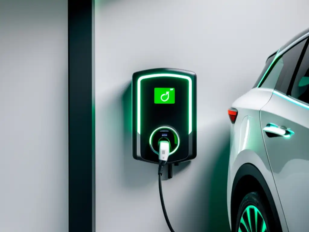 Estación de carga para vehículo eléctrico en garaje moderno e integración vehículos eléctricos hogar sostenible