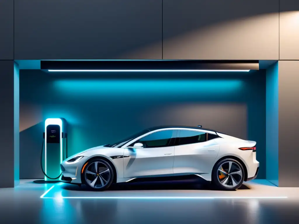 Estación de carga de vehículo eléctrico: elegancia futurista en el hogar Estación de carga para vehículos eléctricos en un garaje minimalista con integración de carga vehículos eléctricos