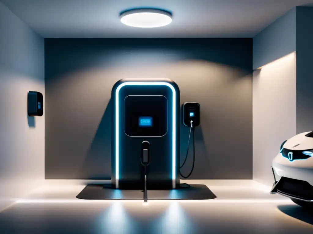 Estación de carga para vehículo eléctrico en garaje moderno Estación de carga para vehículos eléctricos con integración perfecta en garaje moderno