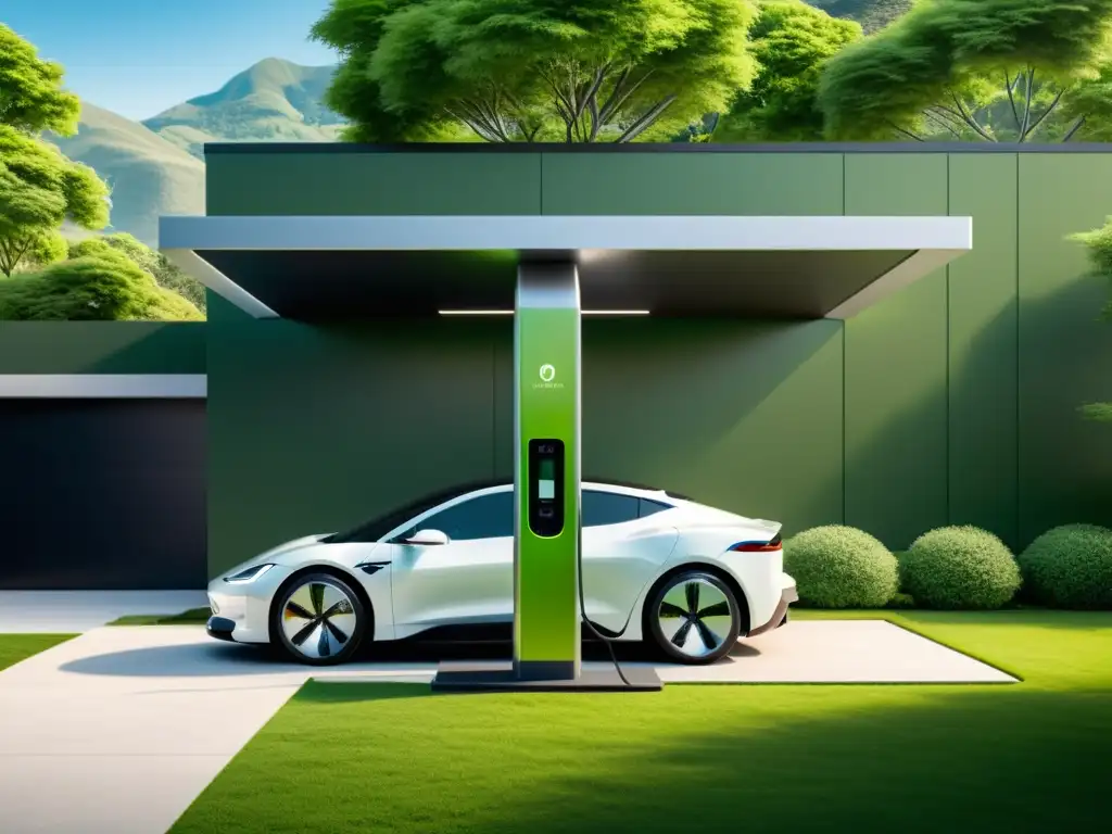 Estación de carga de vehículos eléctricos integrada en hogar verde, armonía entre tecnología y sostenibilidad