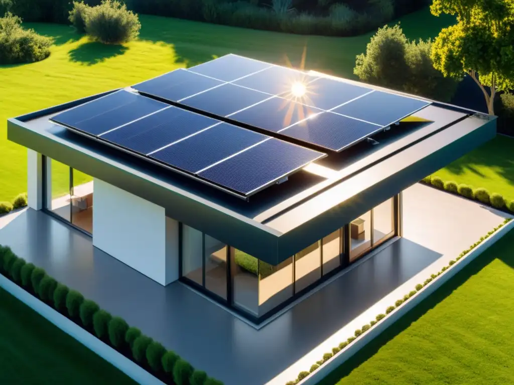 Una casa moderna con paneles solares integrados en el techo, resaltando la integración de la tecnología solar