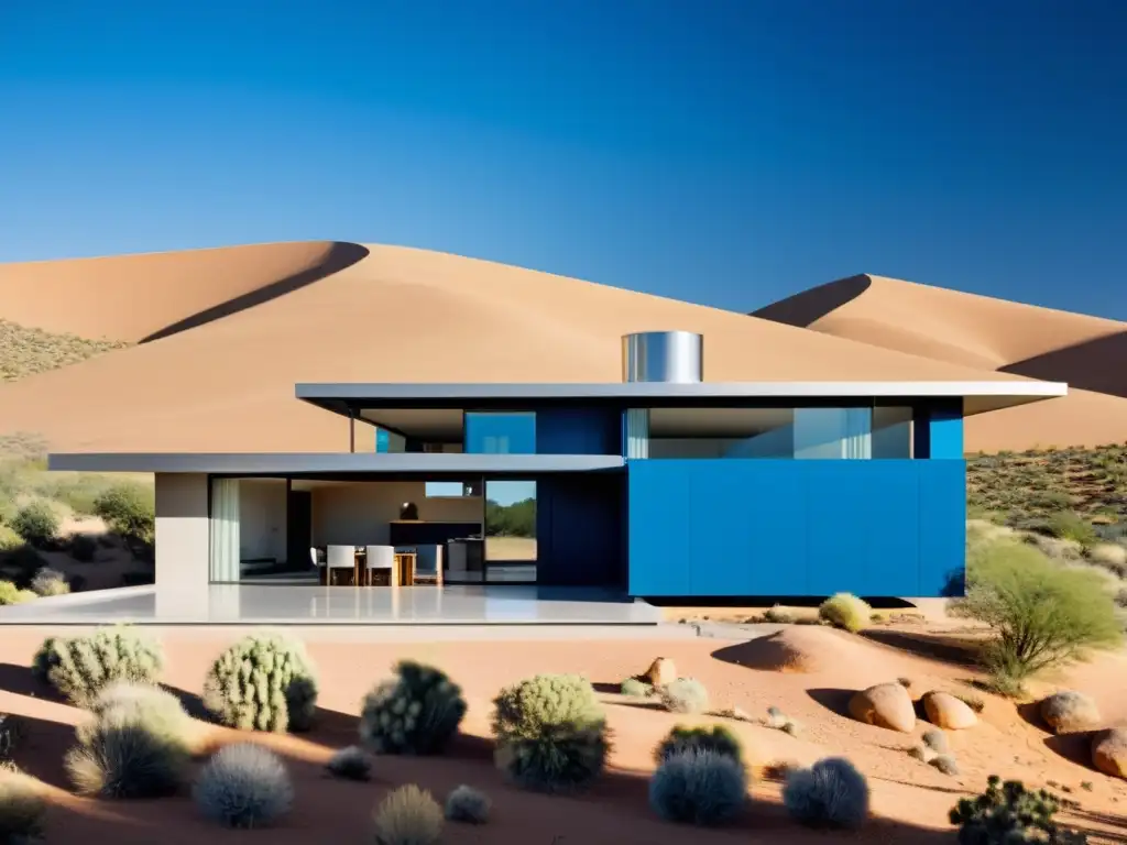 Casa moderna con sistema de recogida de agua de lluvia en clima árido, integrado en su diseño minimalista