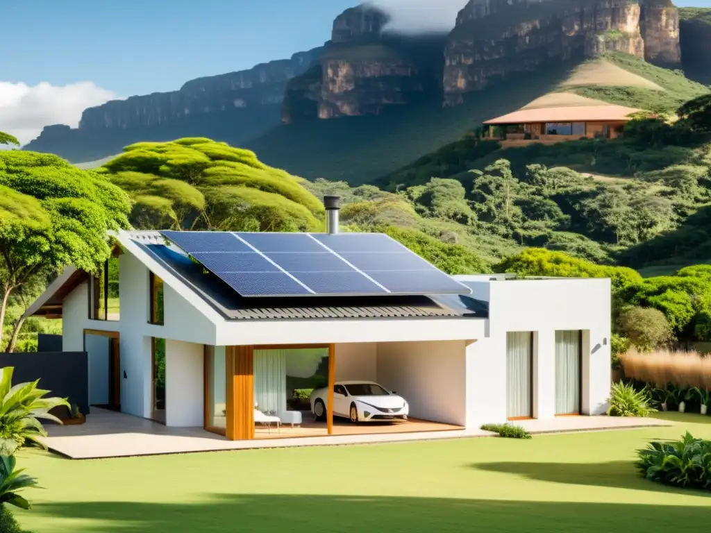 Casa moderna y sostenible en Brasil con paneles solares y diseño eficiente