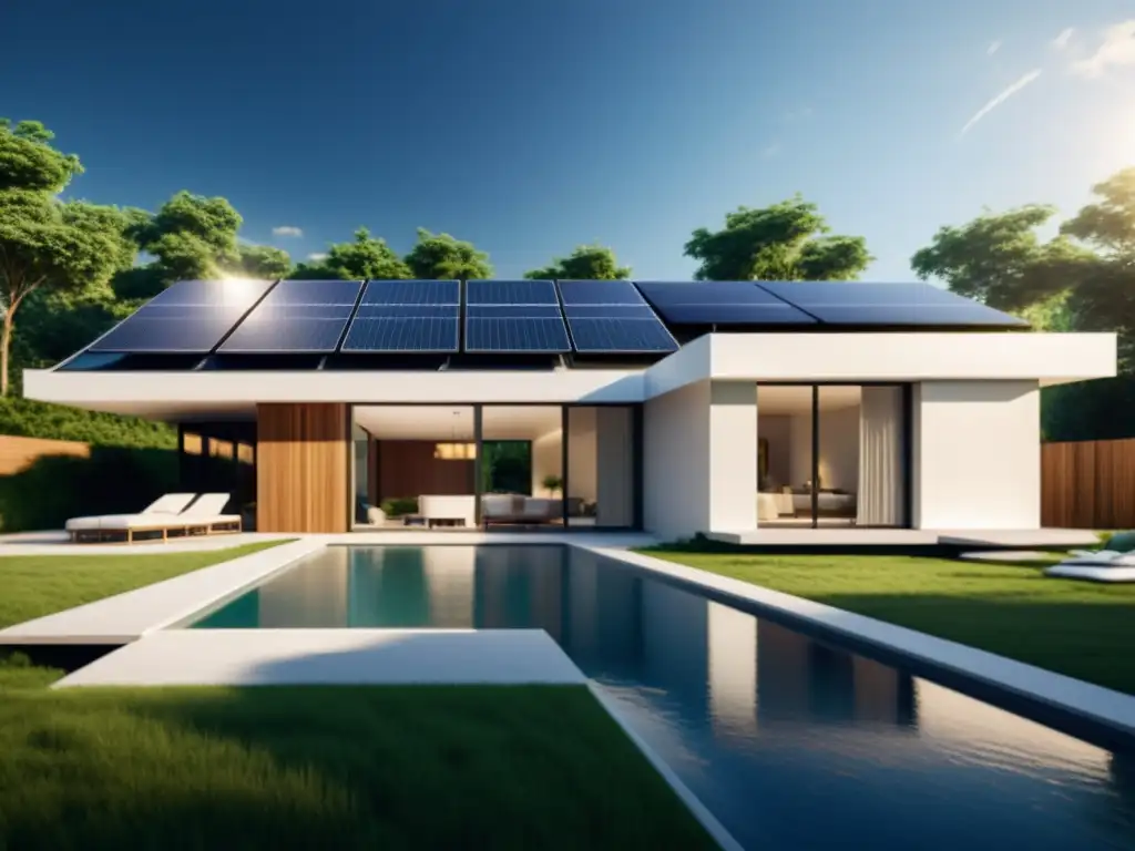 Casa residencial moderna con paneles solares integrados, destacando los beneficios de la energía solar