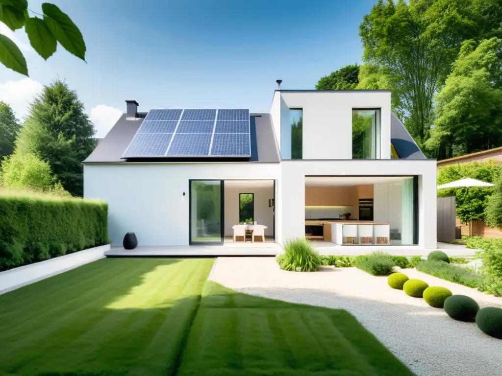 Una casa sostenible en Bélgica, integrada en la naturaleza con paneles solares y jardín