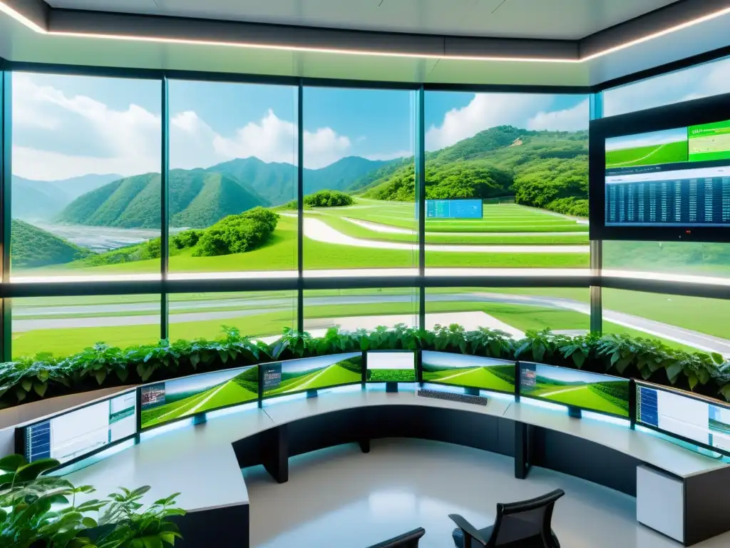 Centro de control de smart grids en Corea del Sur, integrado en el paisaje urbano con diseño futurista y armonía con la naturaleza