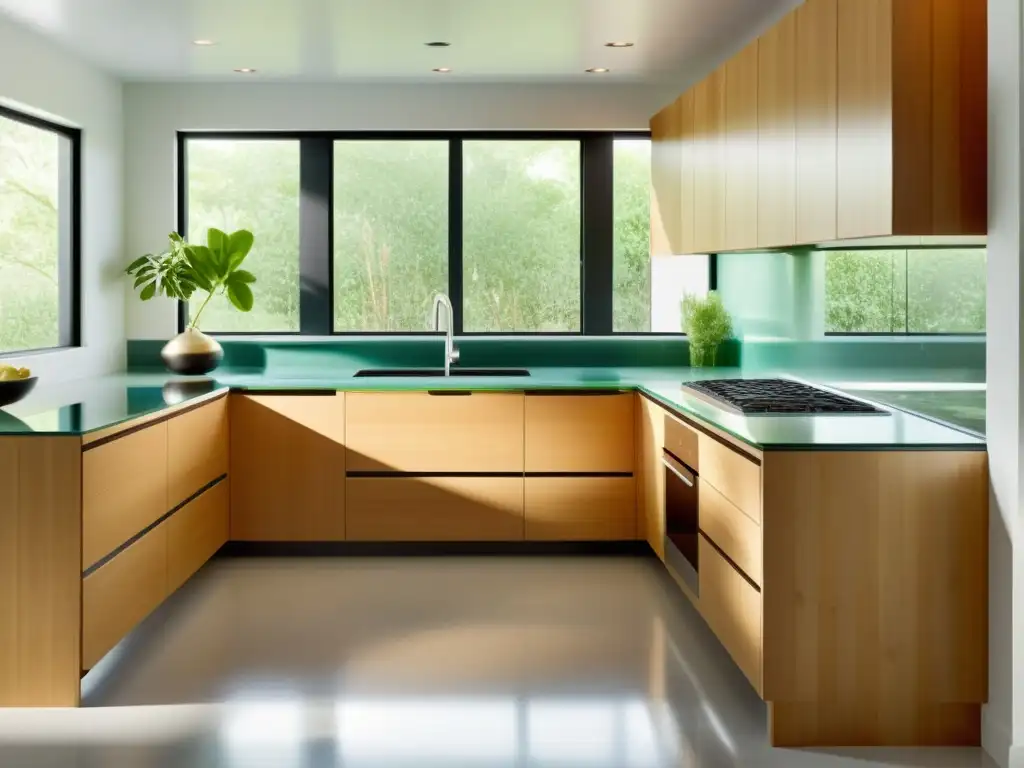 Una cocina minimalista y elegante con ecomateriales para construcción sostenible