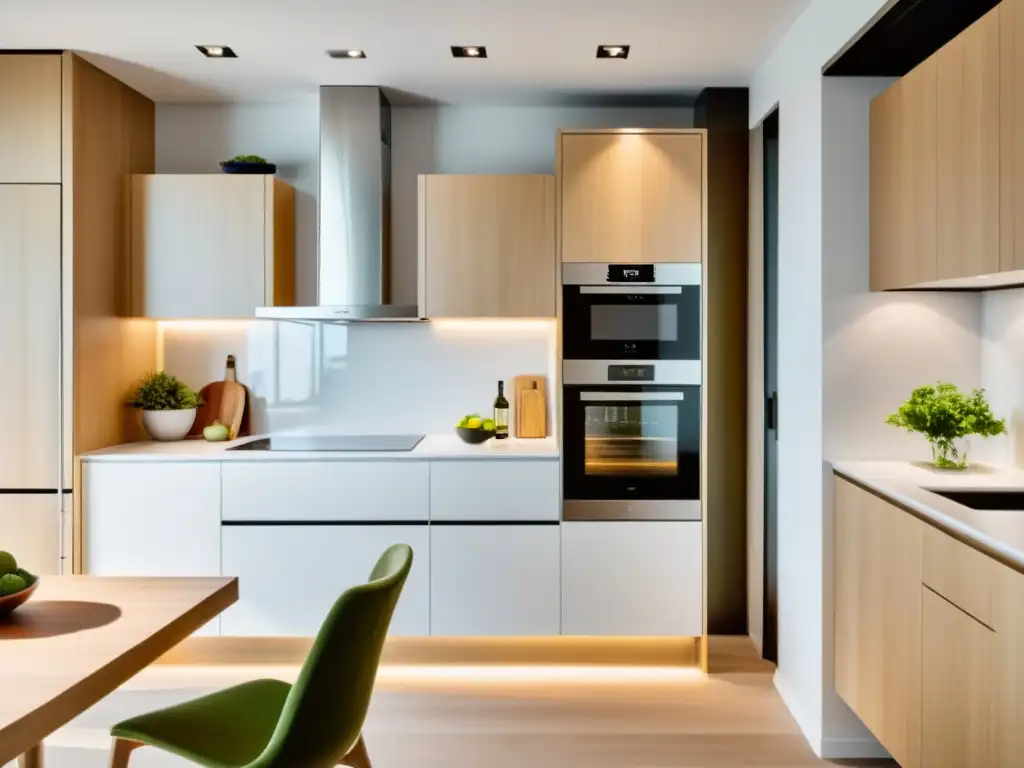 Una cocina moderna y minimalista en apartamento pequeño, con electrodomésticos de eficiencia energética y diseño bien organizado