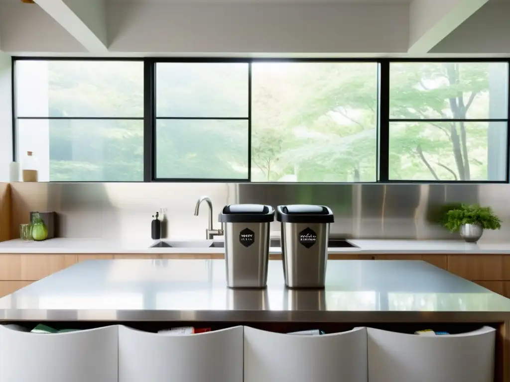 Una cocina moderna y minimalista con electrodomésticos de acero inoxidable y un elegante mostrador blanco