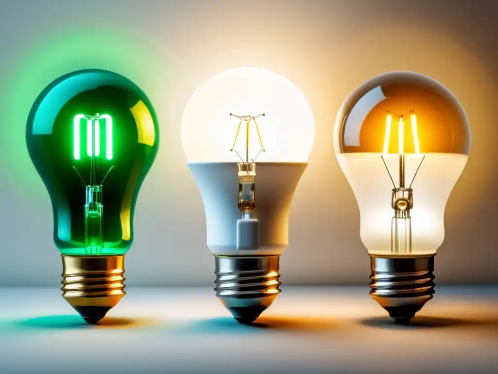 Ahorro de energía: LED vs Incandescente Comparativa ahorro energético sistemas iluminación: Ilustración de bombillas incandescentes y LED mostrando eficiencia y ahorro