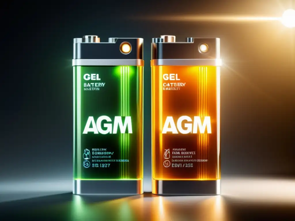 Comparativa baterías gel vs AGM: Detalle de baterías transparentes mostrando componentes internos y diseños contrastantes