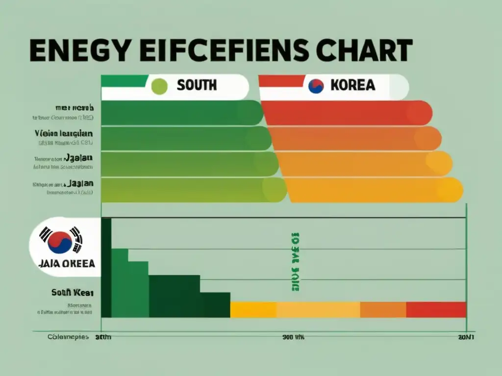 Gráfica comparativa de eficiencia energética Japón Corea, con diseño minimalista y barras de colores para fácil comparación