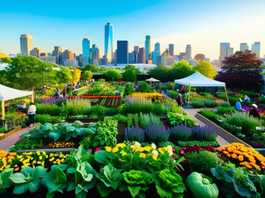 Un jardín comunitario lleno de flores y vegetales frescos