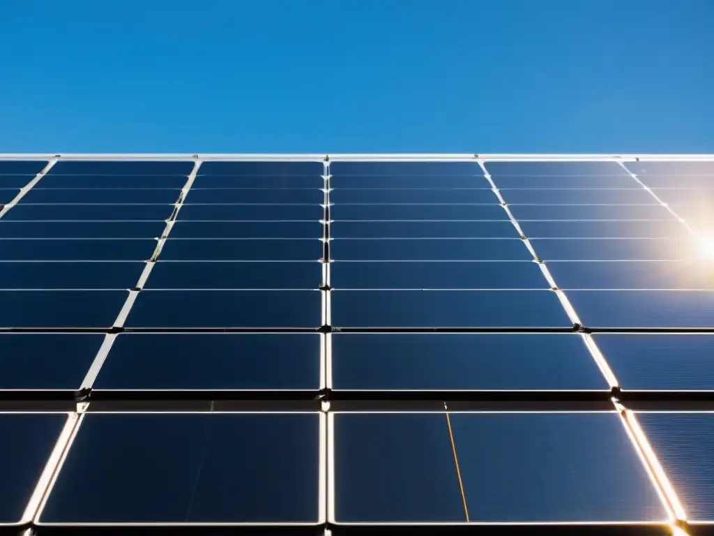 Un conjunto de paneles solares negros y modernos se alinea simétricamente bajo el cielo azul, destacando su impacto ambiental positivo