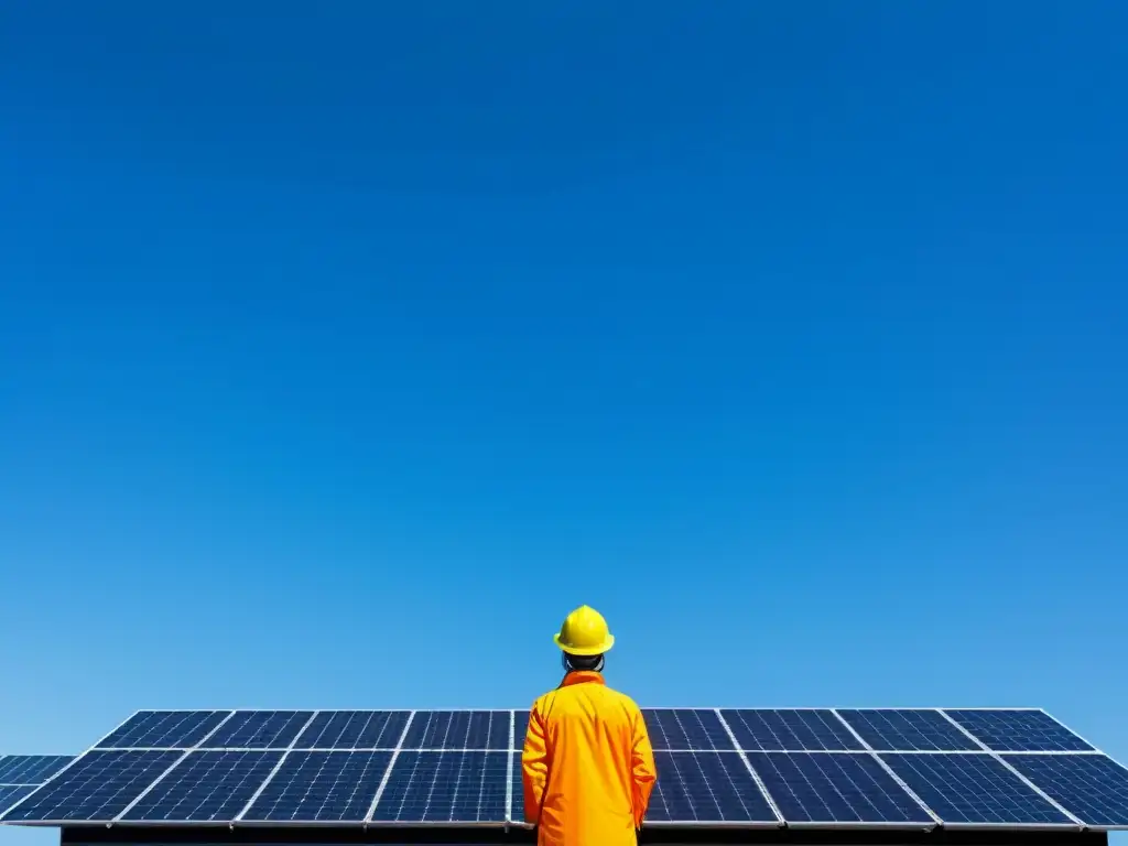 Un conjunto de paneles solares con reflejos detallados bajo un cielo azul