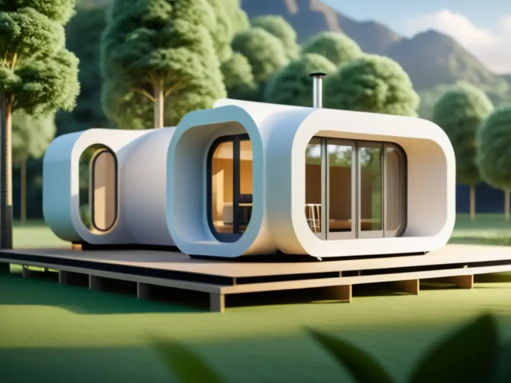 Construcción ecológica: Casa 3D impresa con detalle Construcción de casa impresa en 3D sostenible, detallando el proceso de impresión con materiales ecofriendly