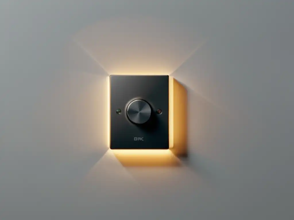 Control de iluminación eficiente con temporizadores: moderno dimmer elegante en pared blanca, iluminado sutilmente