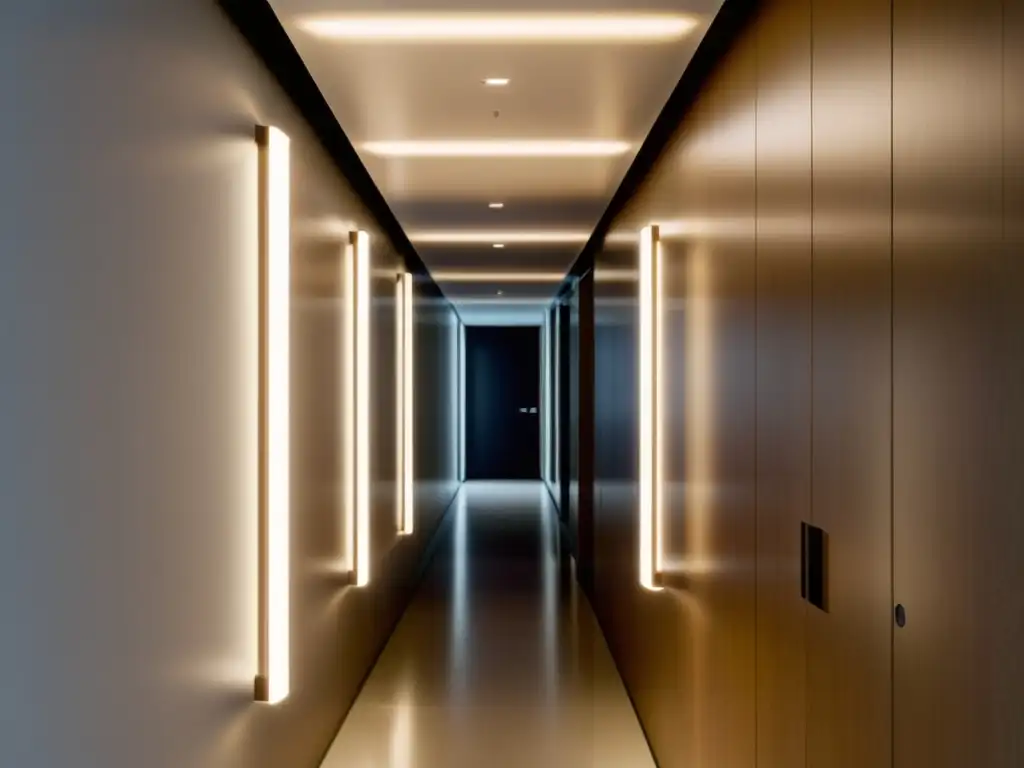 Corredor moderno con iluminación eficiente y sensores de movimiento integrados