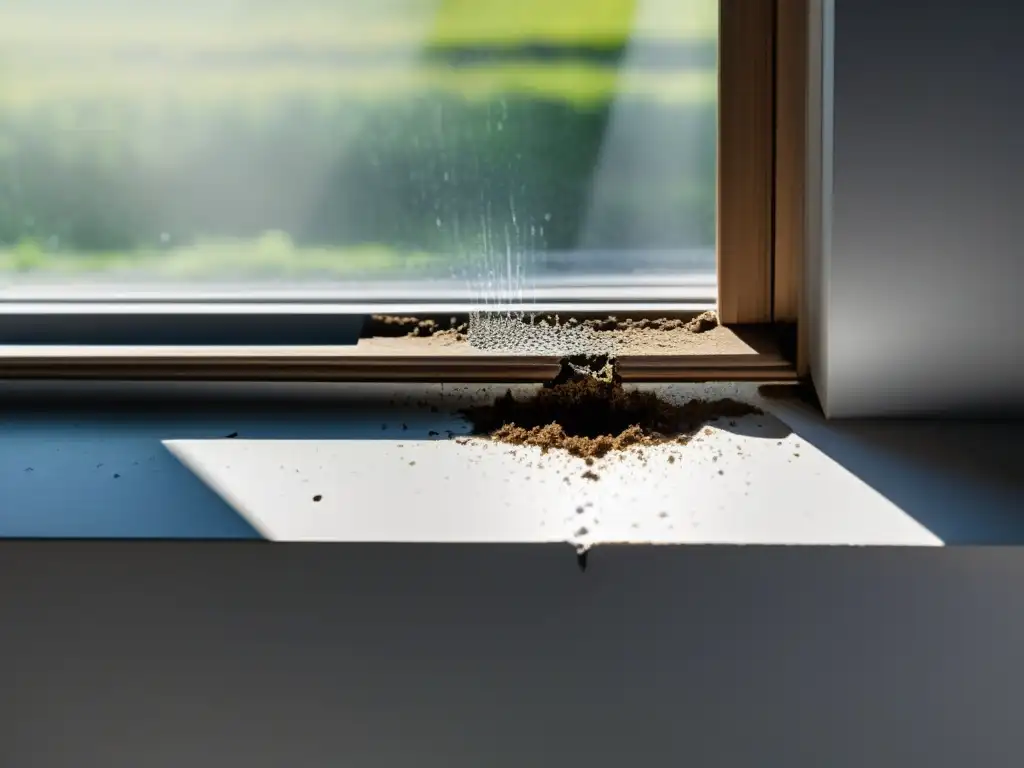 Detalle de fuga de aire en marco de ventana con luz solar