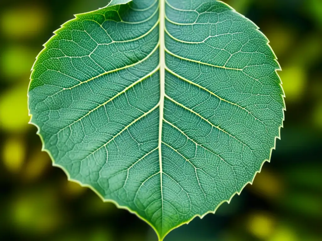 Detalle de una hoja verde vibrante resaltando su estructura celular