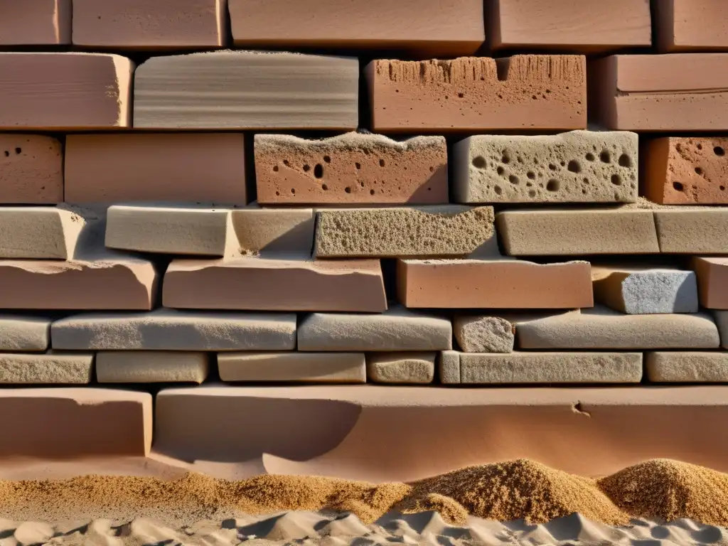 Detalle de ladrillo de adobe compactado, con textura y tonos terrosos