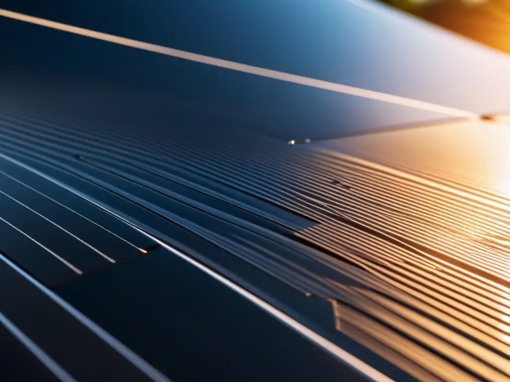 Detalle de panel solar negro brillante con líneas de circuito, en un fondo minimalista